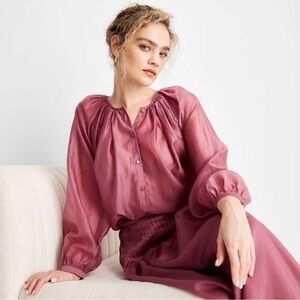 Future Collective mauve long-sleeve button-up poet blouse with balloon Sleeve